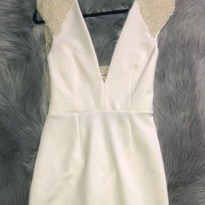 asos deep plunge pearl back midi dress